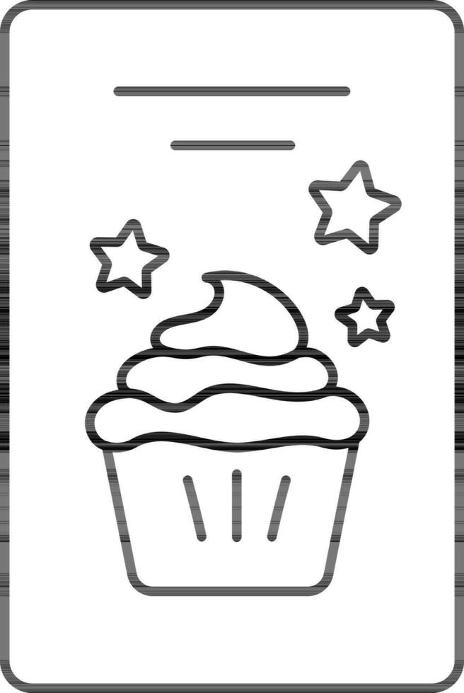 Isolated Birthday Card With Cupcake And Stars Icon In Black Stroke. vector