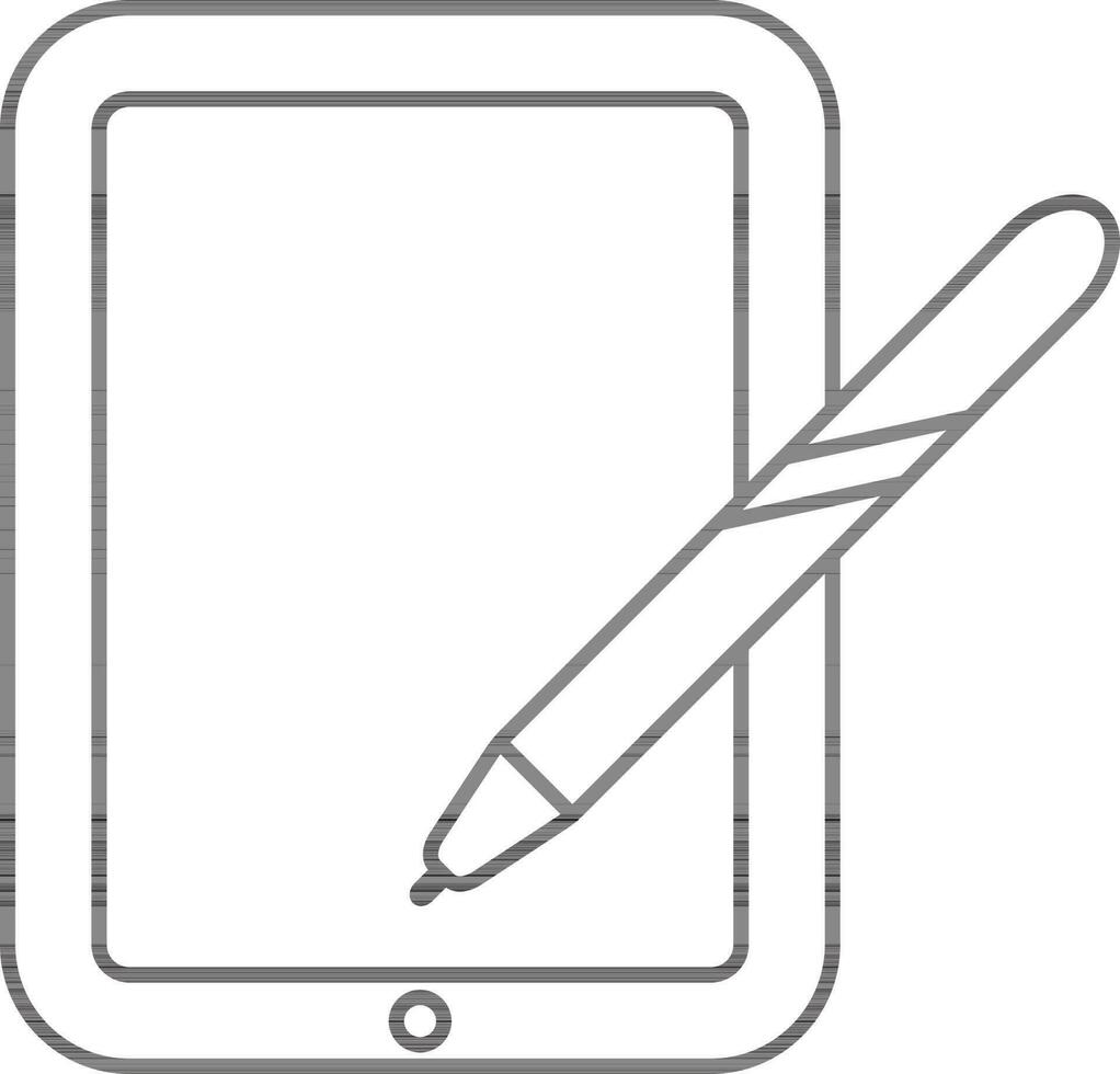 Illustration Of Tablet With Digital Pen Icon In Black Outline Style. vector