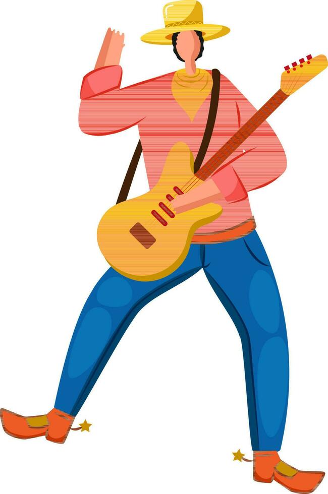 Faceless Young Cowboy Playing Guitar On Beige Background. vector