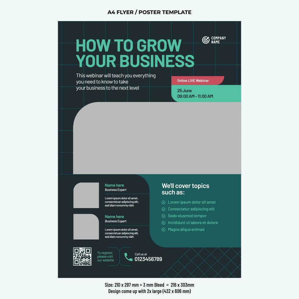 Business growth webinar or online live course or conference flyer vector design template