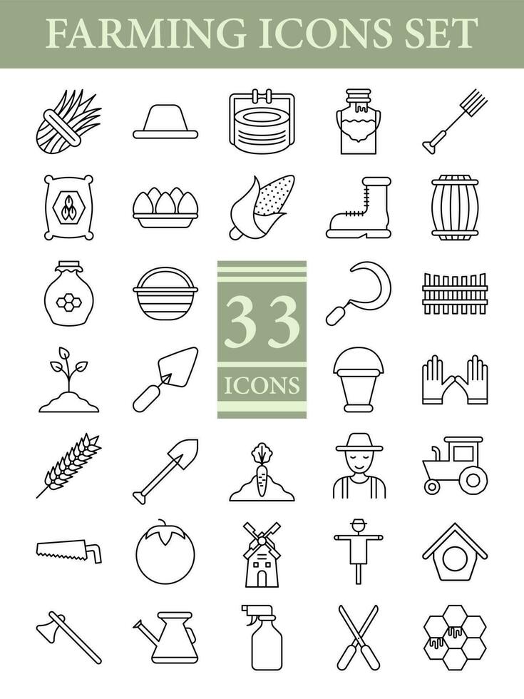 Black Line Art Set Of Farming Icon In Flat Style. vector