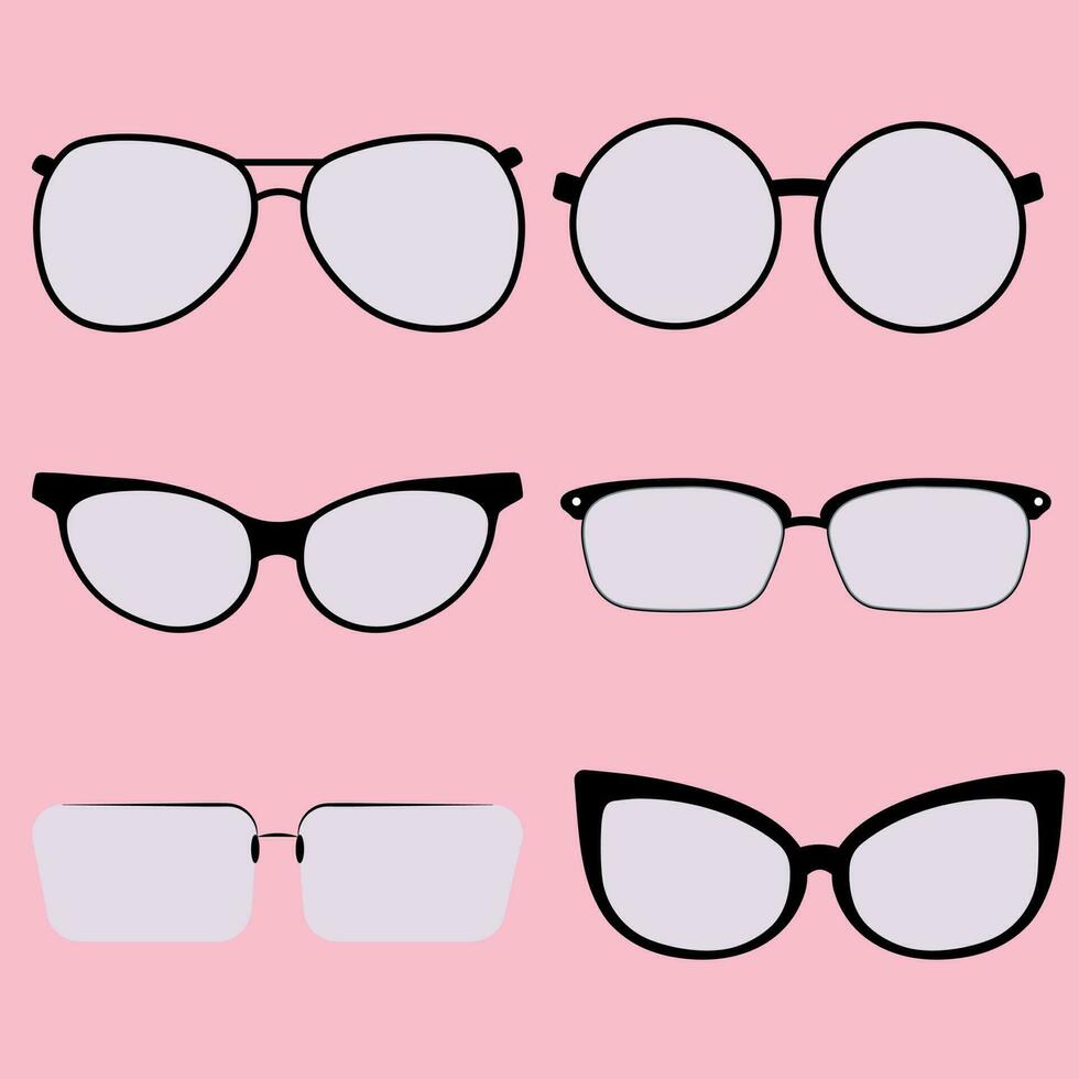 Flat Style Six Specs Frame Shape Collection On Pink Background. vector