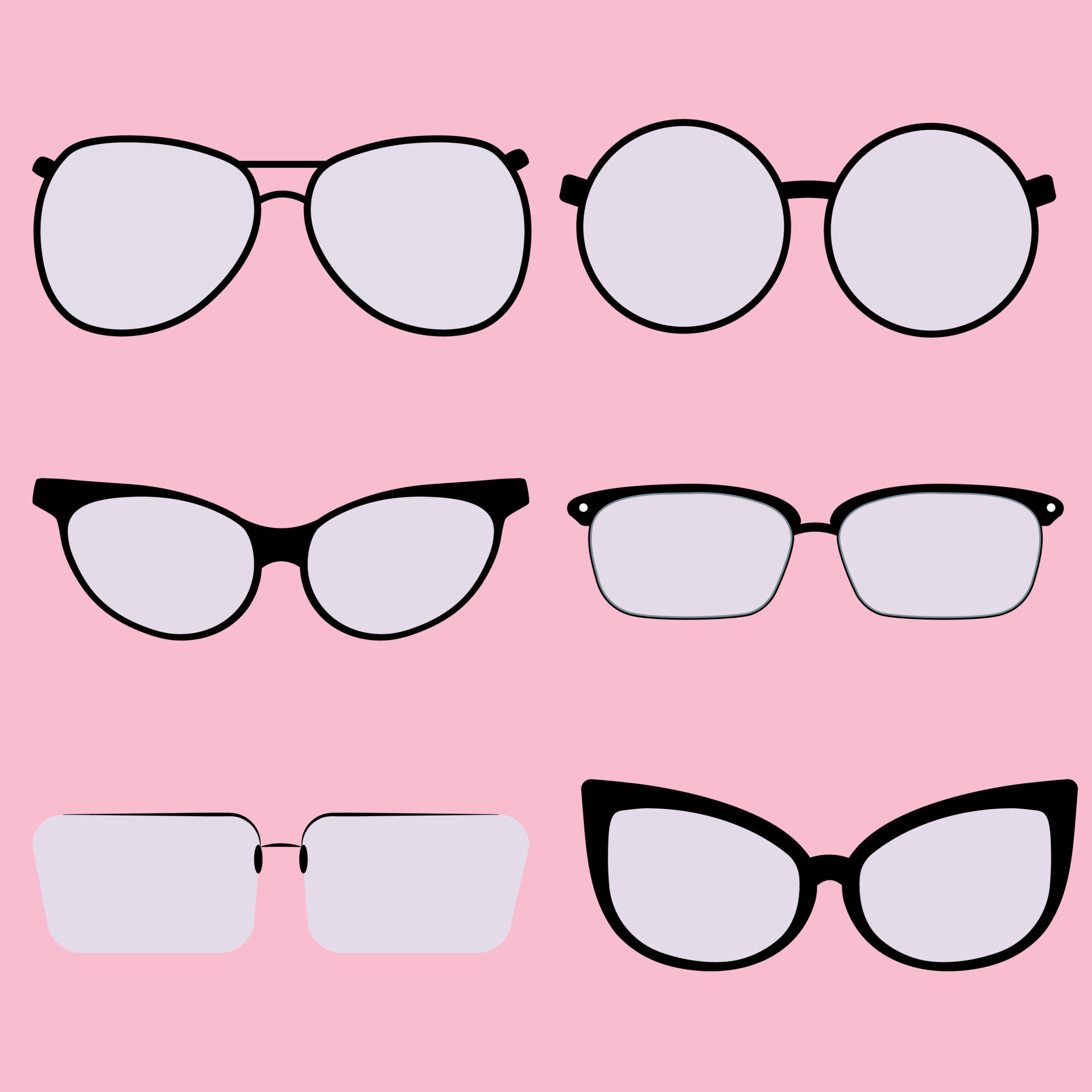 Flat Style Six Specs Frame Shape Collection On Pink Background