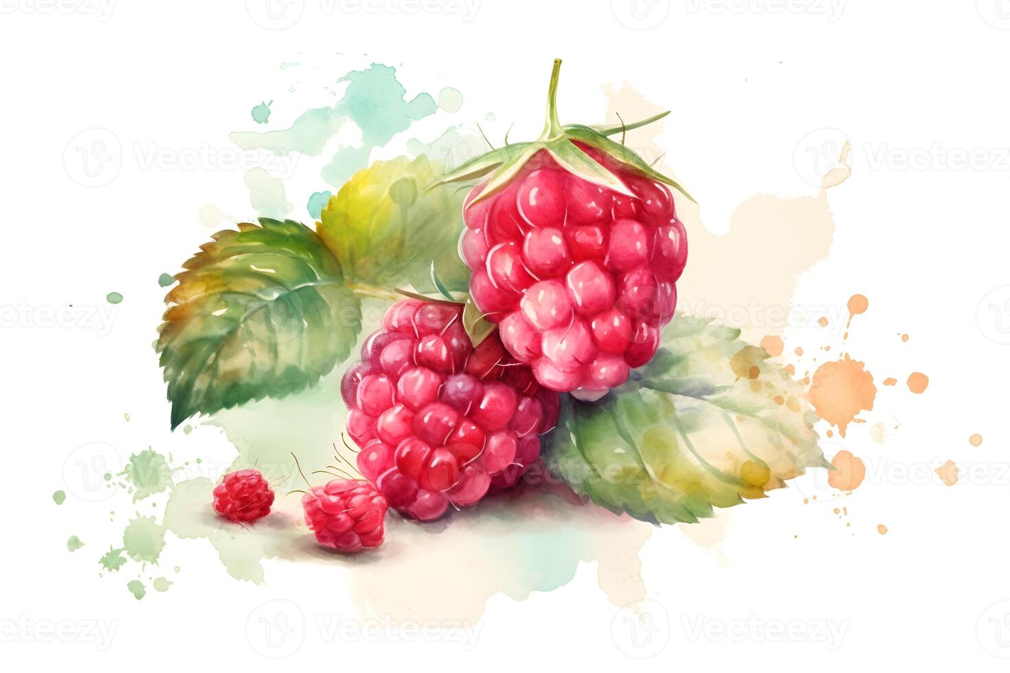 Ripe raspberry on white background, watercolor illustration. . photo