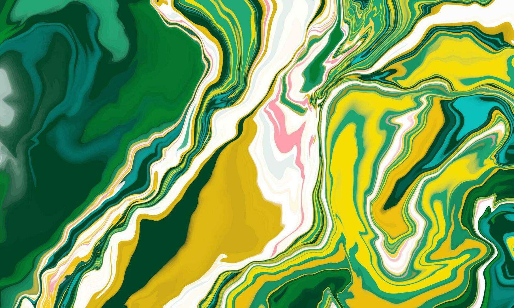 Background with marble texture. Abstract painting mix stains. Green and yellow liquid paint that flows. vector