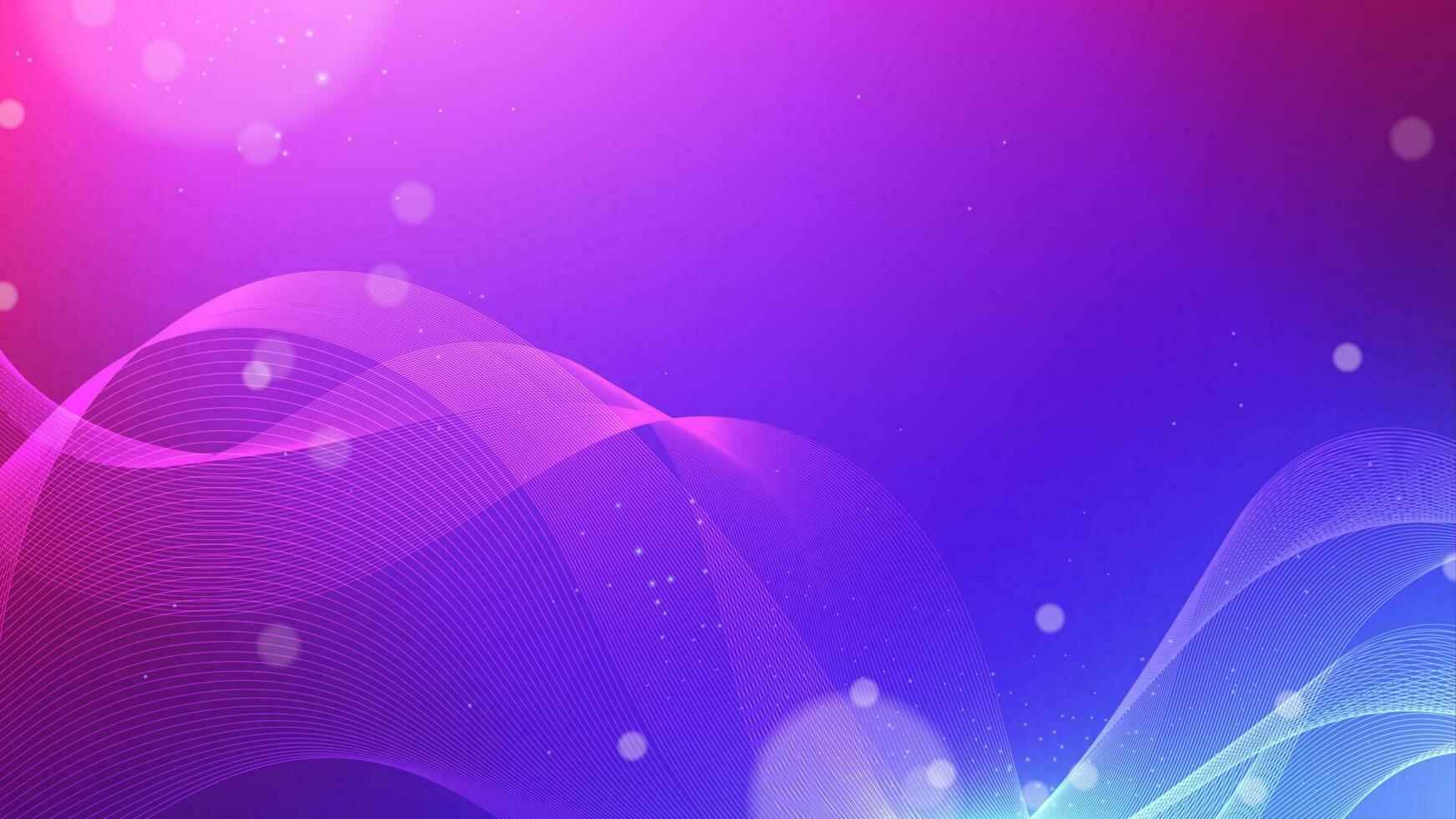 Abstract purple and pink gradient waves background. Glowing lines with glitter particles vector