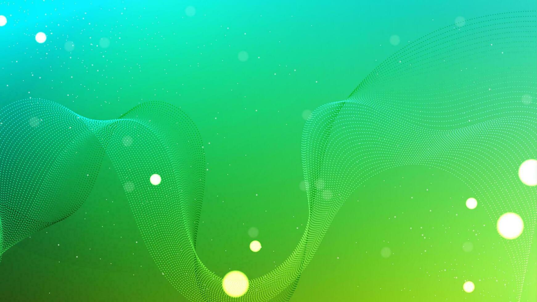 Abstract gradient wavy background. Beautiful fractal lines wallpaper with glitter particles. Creative digital spectrum concept in the green gradient background vector