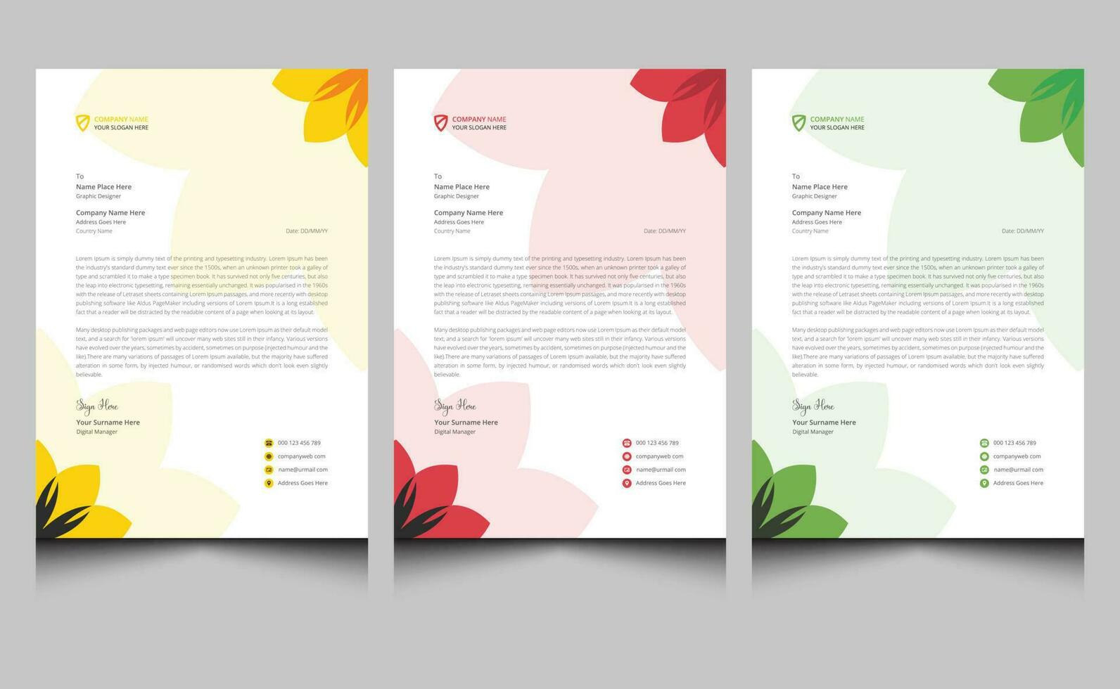 Elegant colorful clean printable floral modern corporate professional business letterhead template design. vector