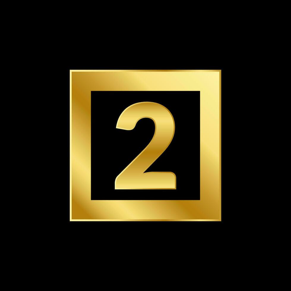 Number Two Luxury Style Golden Emblem Isolated Vector