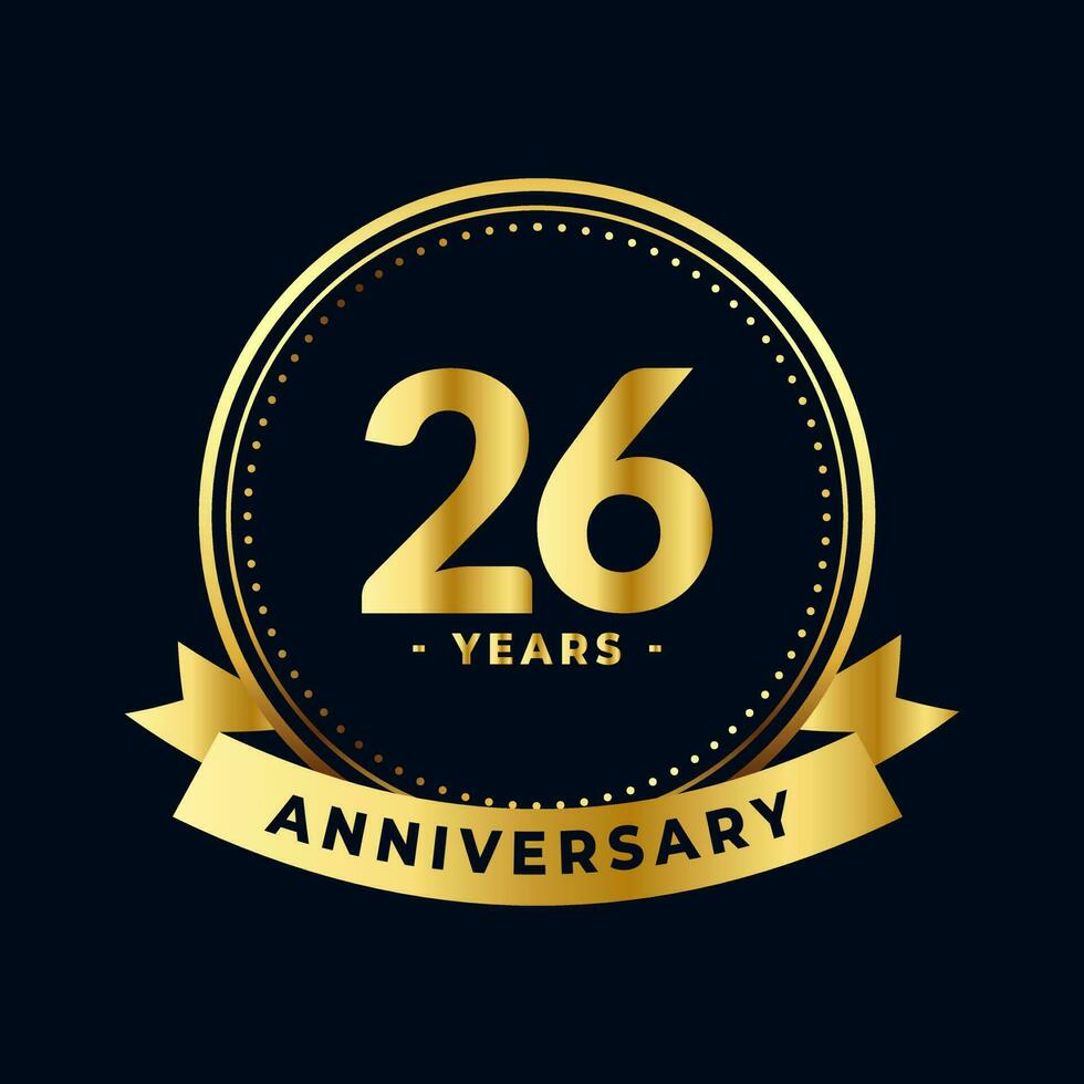 Twenty Six Years Anniversary Gold and Black Isolated Vector
