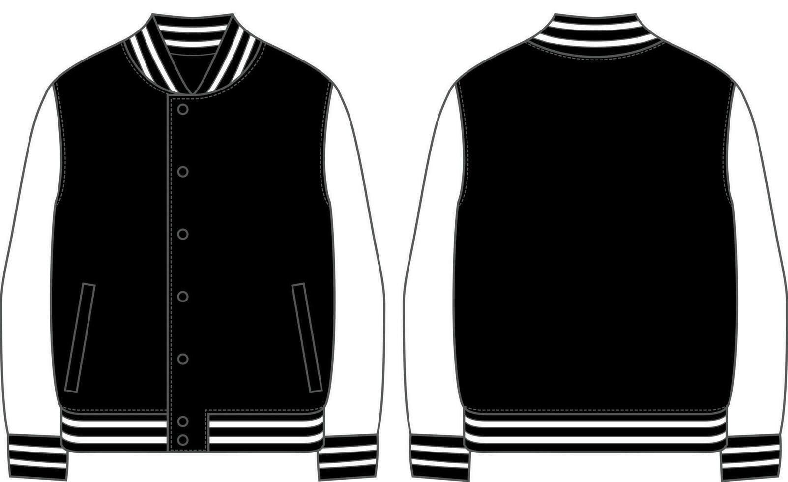 Black and White Blank Mock-Up Varsity Jacket Vector Template 24506242 ...