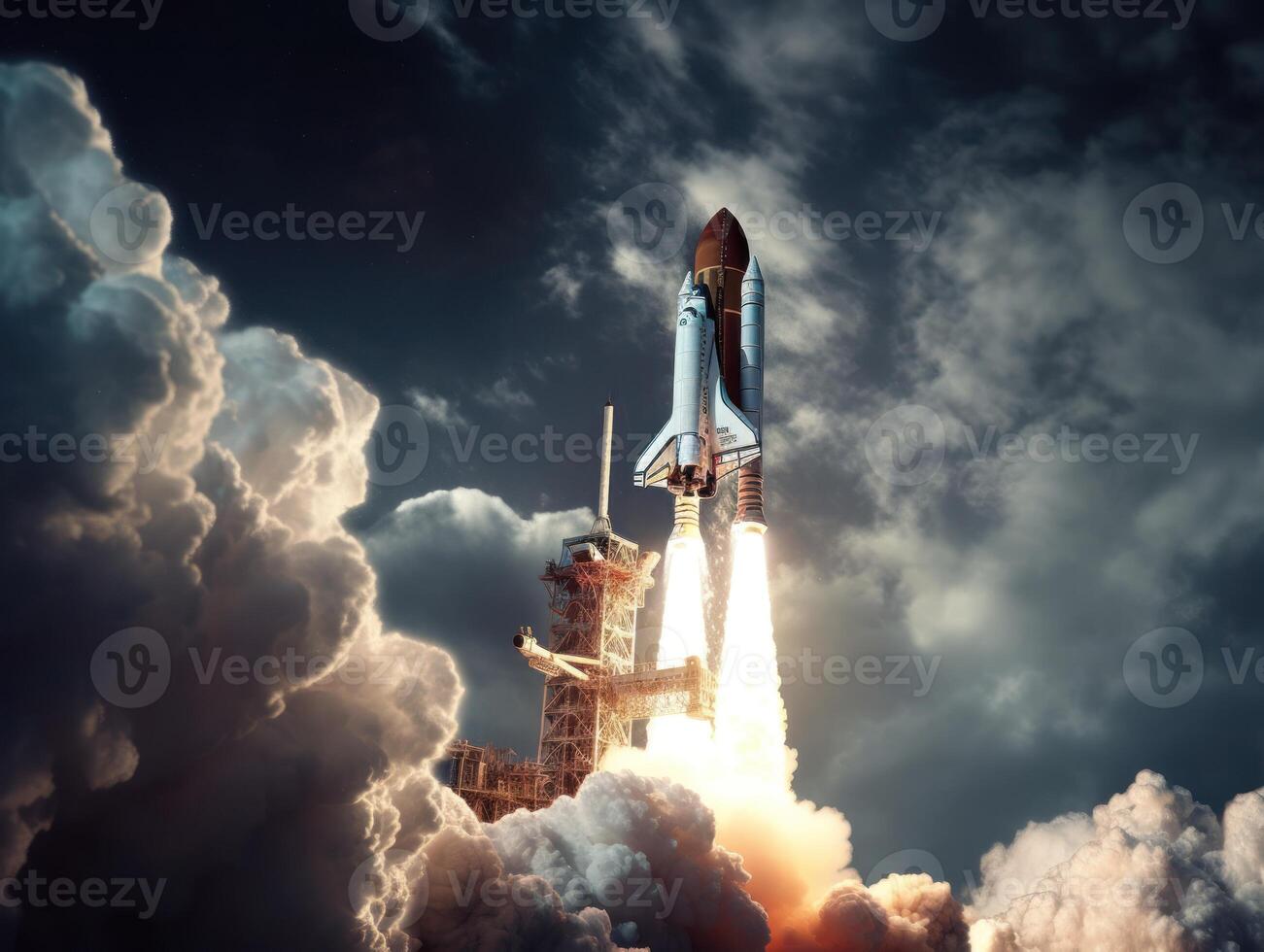 Space shuttle taking off into the sky Created with technology photo