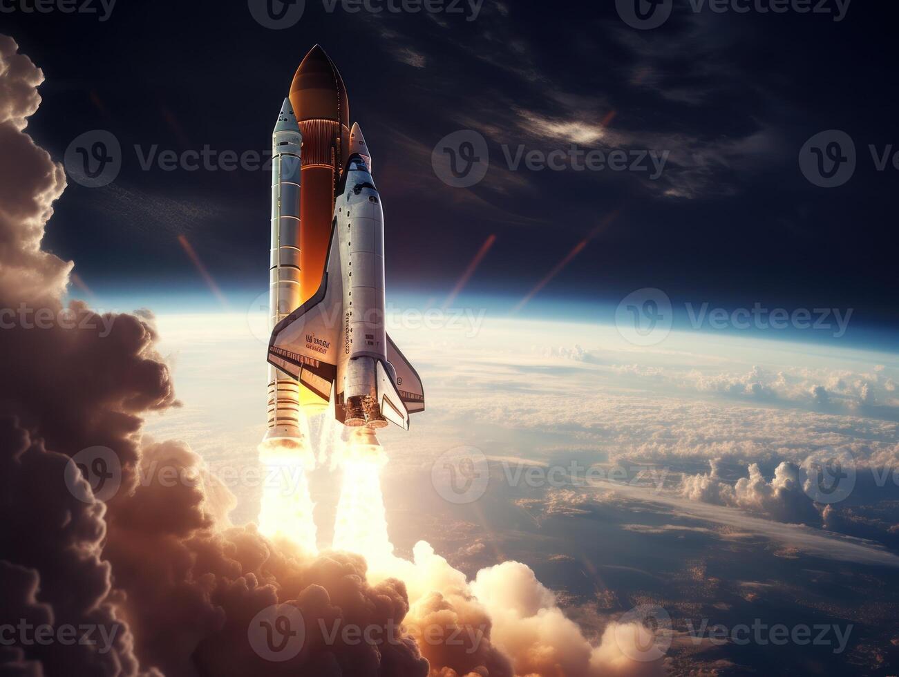 Space shuttle taking off into the sky Created with technology photo