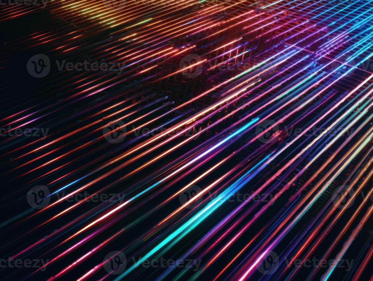 Neon lights diagonal lines on dark background Created with technology photo