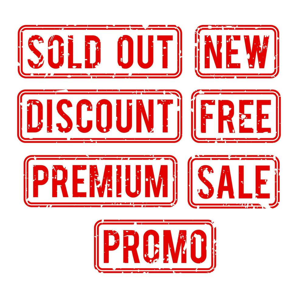 Sales and Promotional Red Stamp Collection Flat Vector