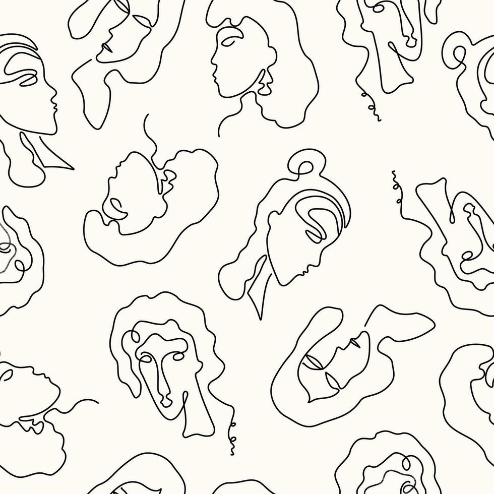 Girls, women pattern . Abstract portraits lin art. Contour drawings.  Seamless background, texture for packaging and textiles. vector