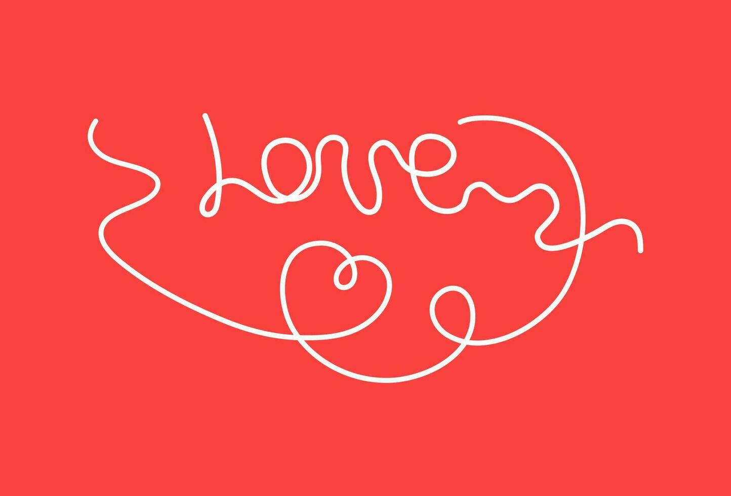 Love , heart. Outline drawing, sketch. Line art. Valentine's Day, romance.  Vector illustration on red isolated background.