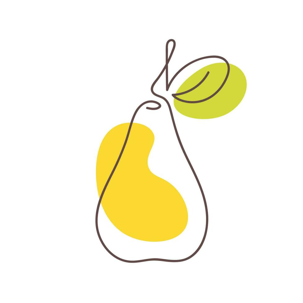 Pear in one line drawing art style. Vector illustration isolated on white background. One continuous line art fruit for logo, icon, poster, wall art etc