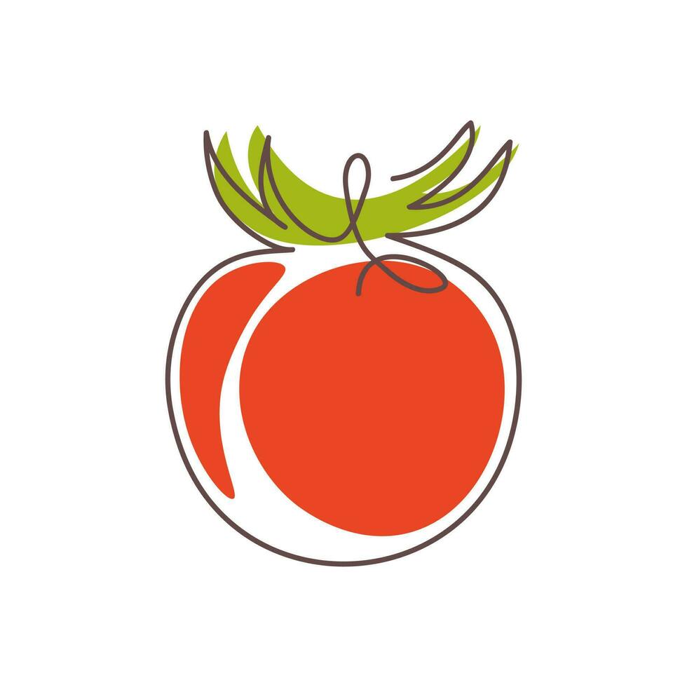 Tomato one line drawing art. Vector illustration isolated on white background. Perfect for logo, icon, sign and so on