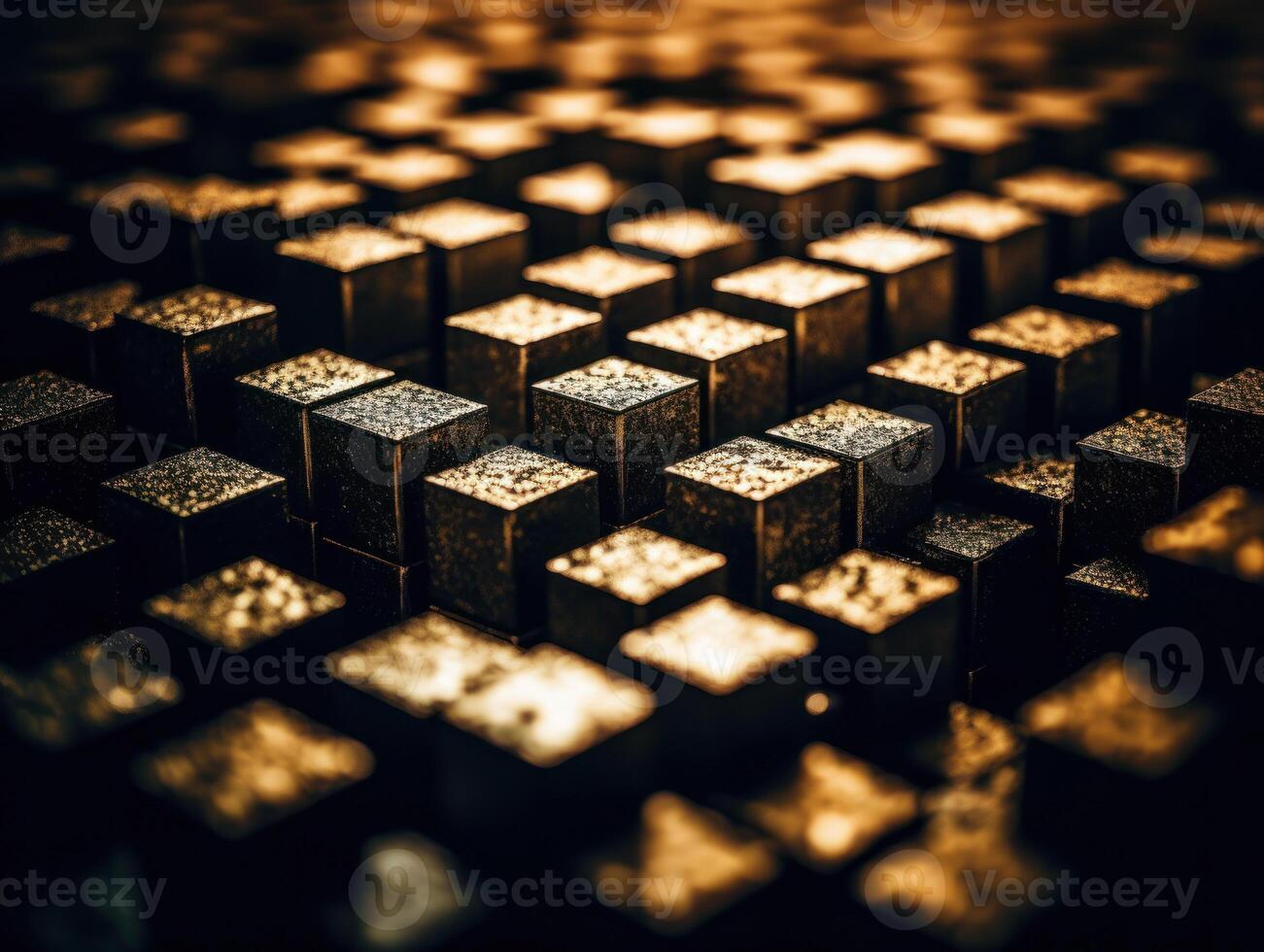 Futuristic gold cubes background Abstract geometric mosaic grid Square tiles pattern technology photo