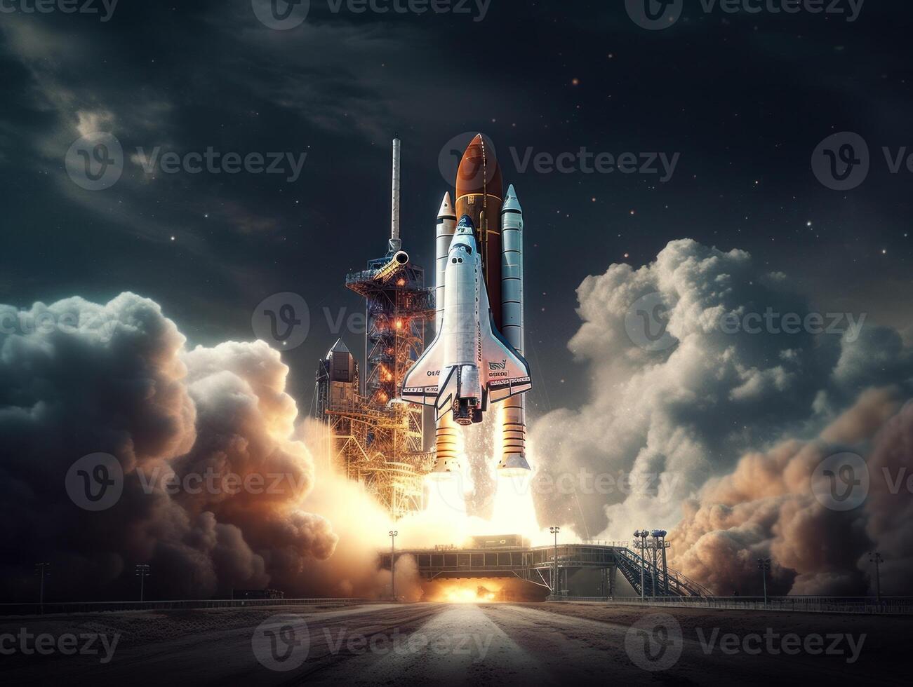 Space shuttle taking off into the sky Created with technology photo