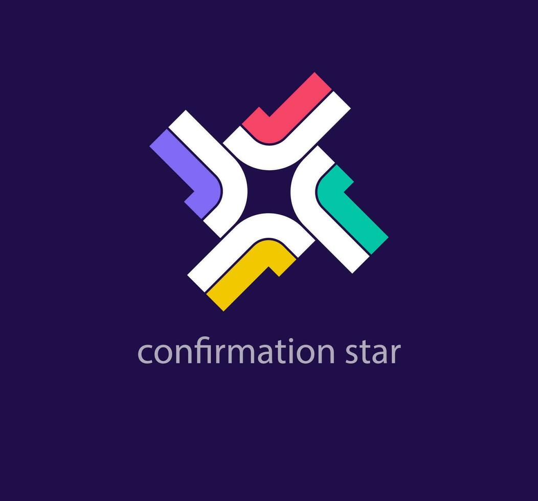 Unique tick star logo. Modern color transitions. Teamwork work check combination logo template. vector. vector