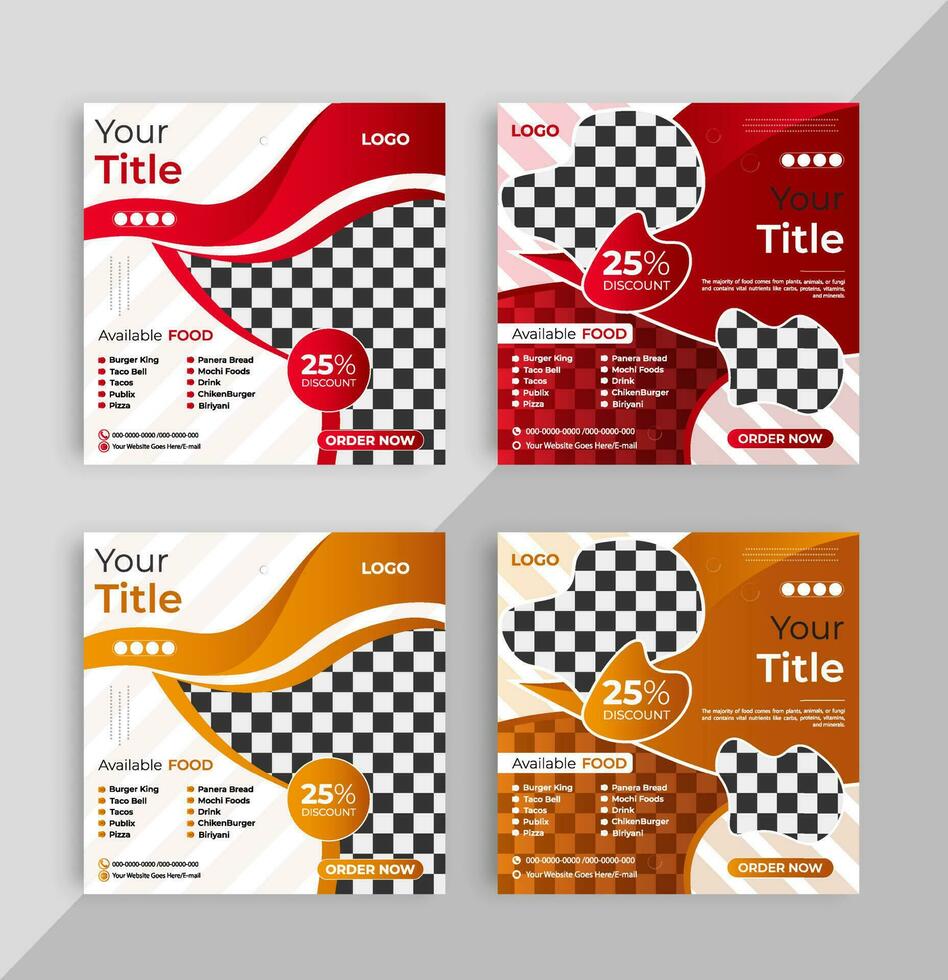 Square social medial food post template bundle vector