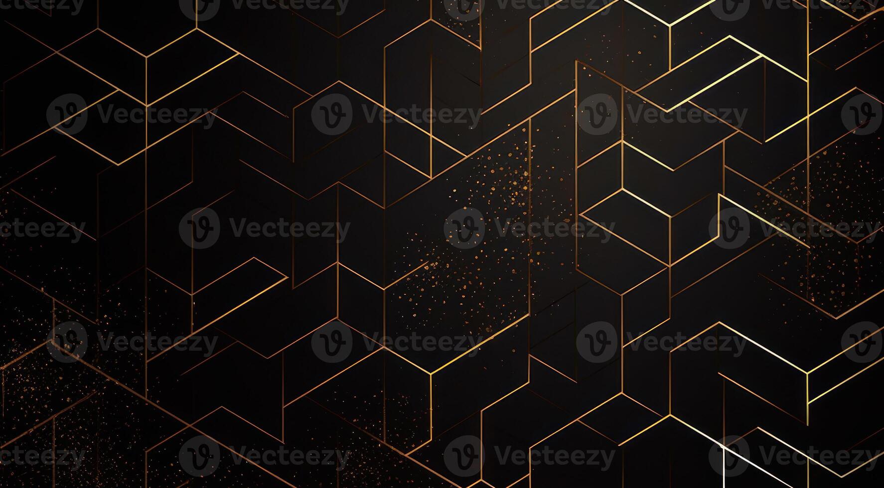 Dark black mosaic background with golden lines Art Deco luxury style texture Created with technology photo