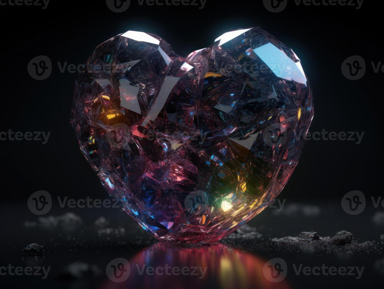 Heart shape made by Quartz on a black background Created with technology. photo