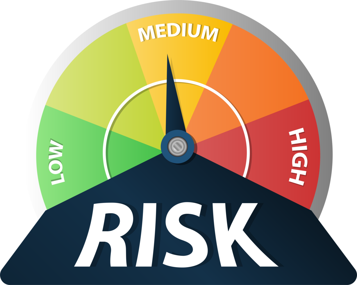 medium risk on the speedometer. business icon. flat cartoon for the business idea, web design png