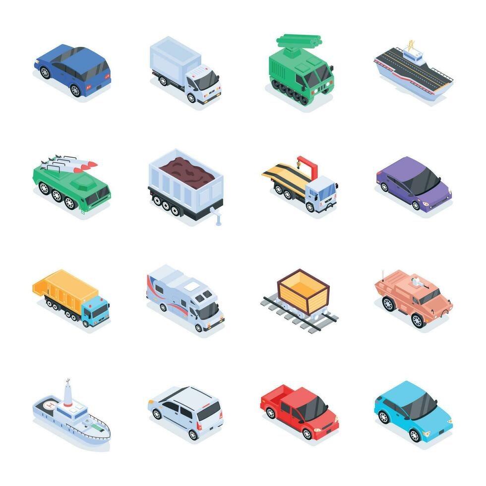 Bundle of Public Automotives Isometric Icons vector