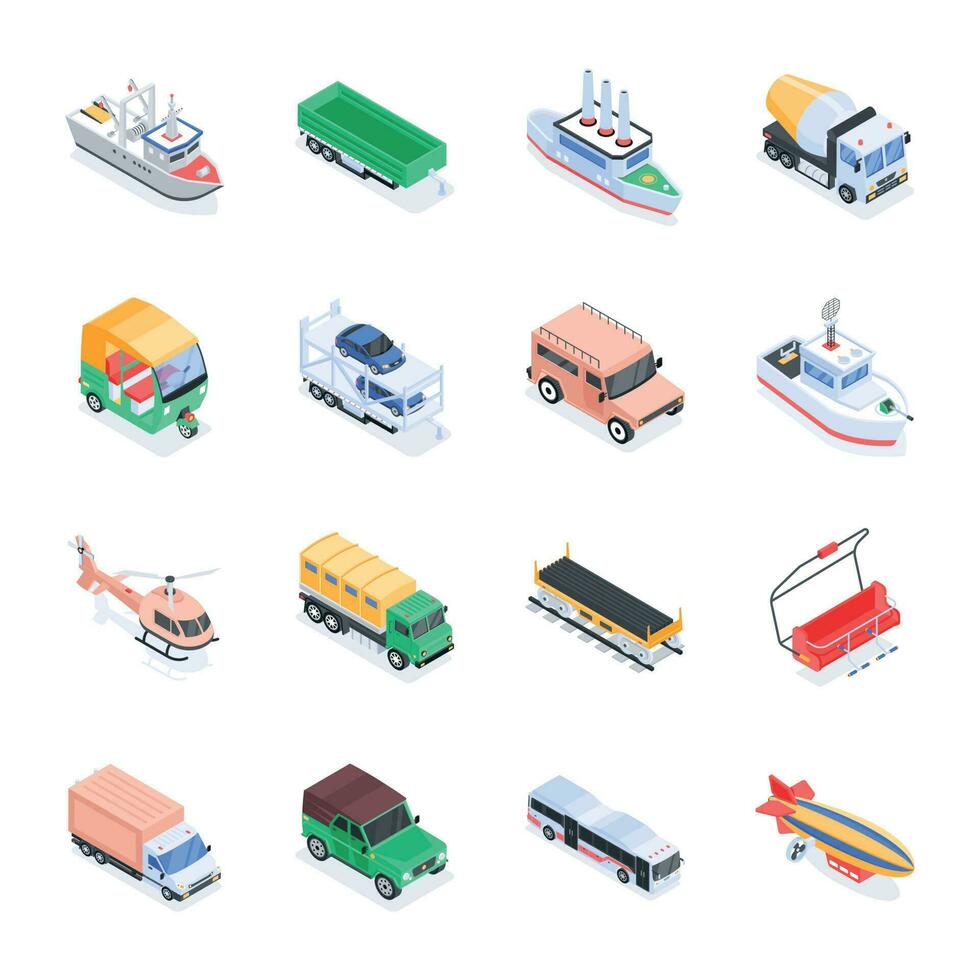 Bundle of Luxury Conveyance Isometric Icons vector