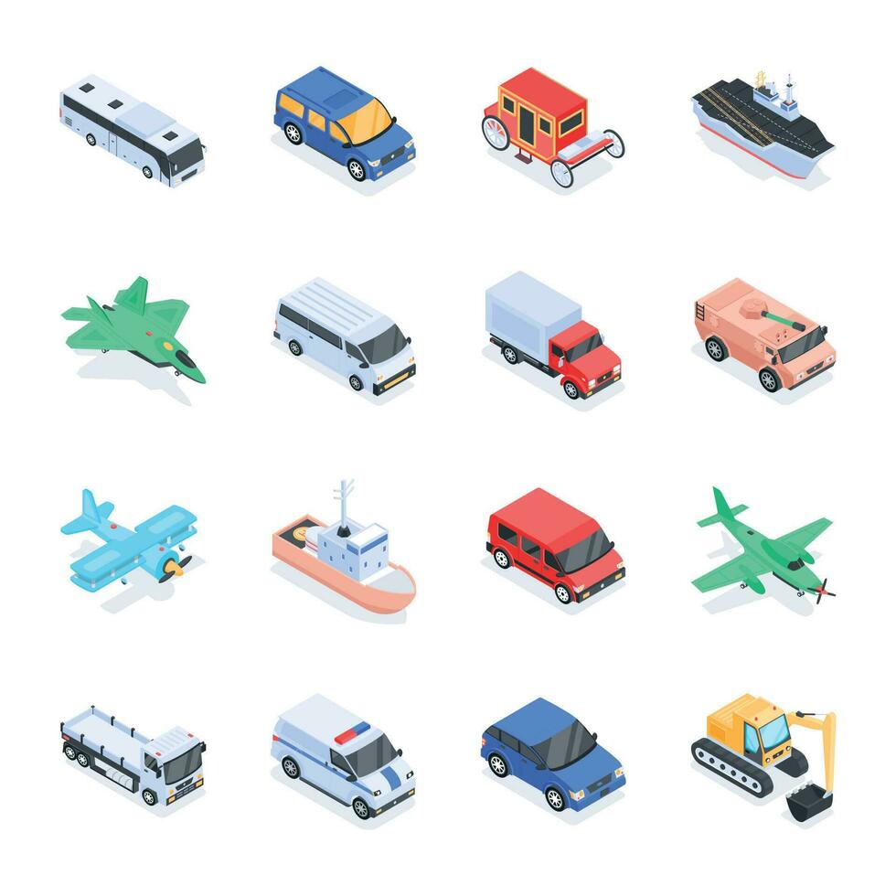 Pack of Automotives Isometric Icons vector