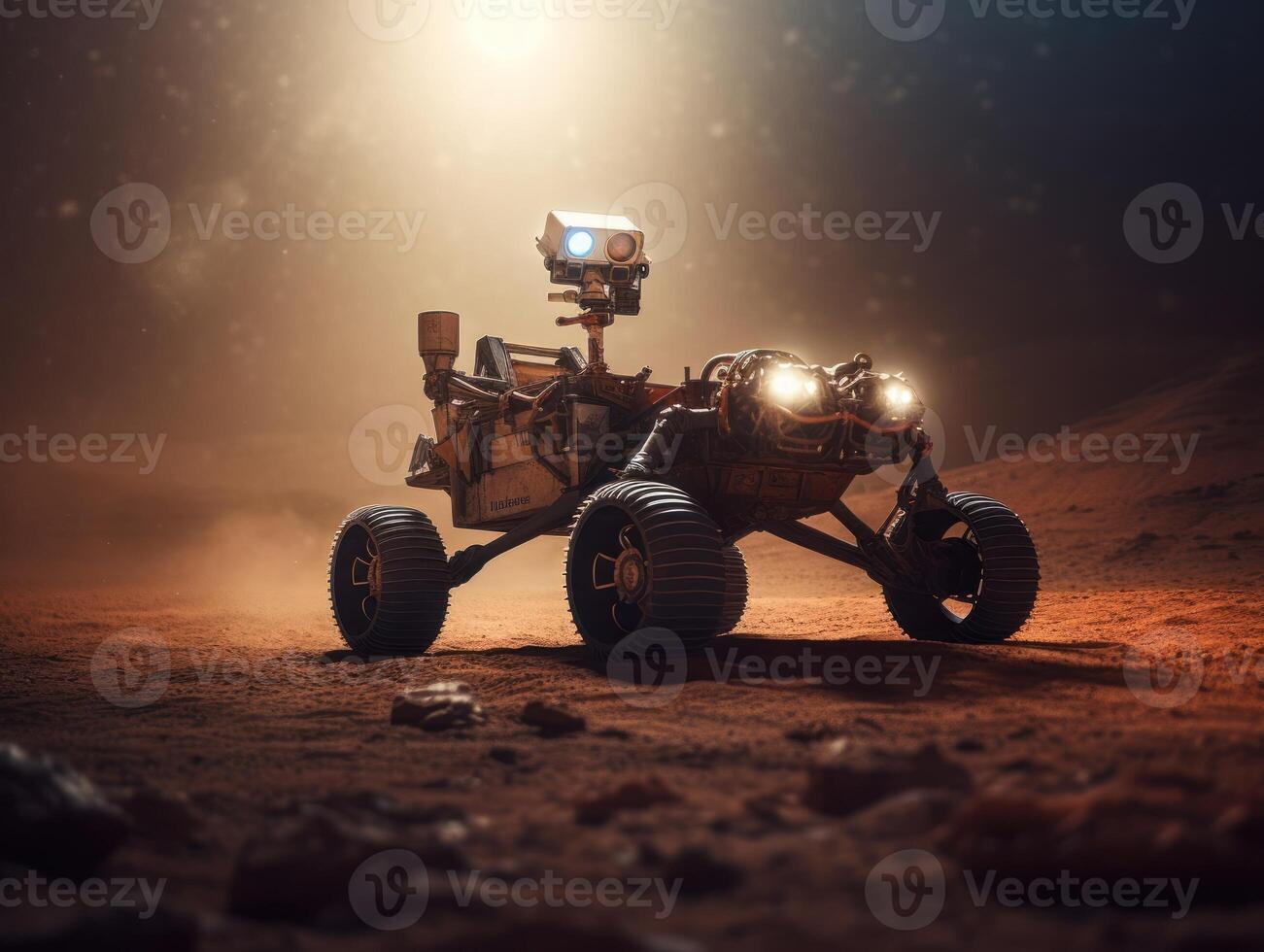 Rover on Mars surface. Exploration of red planet. Created with technology. photo