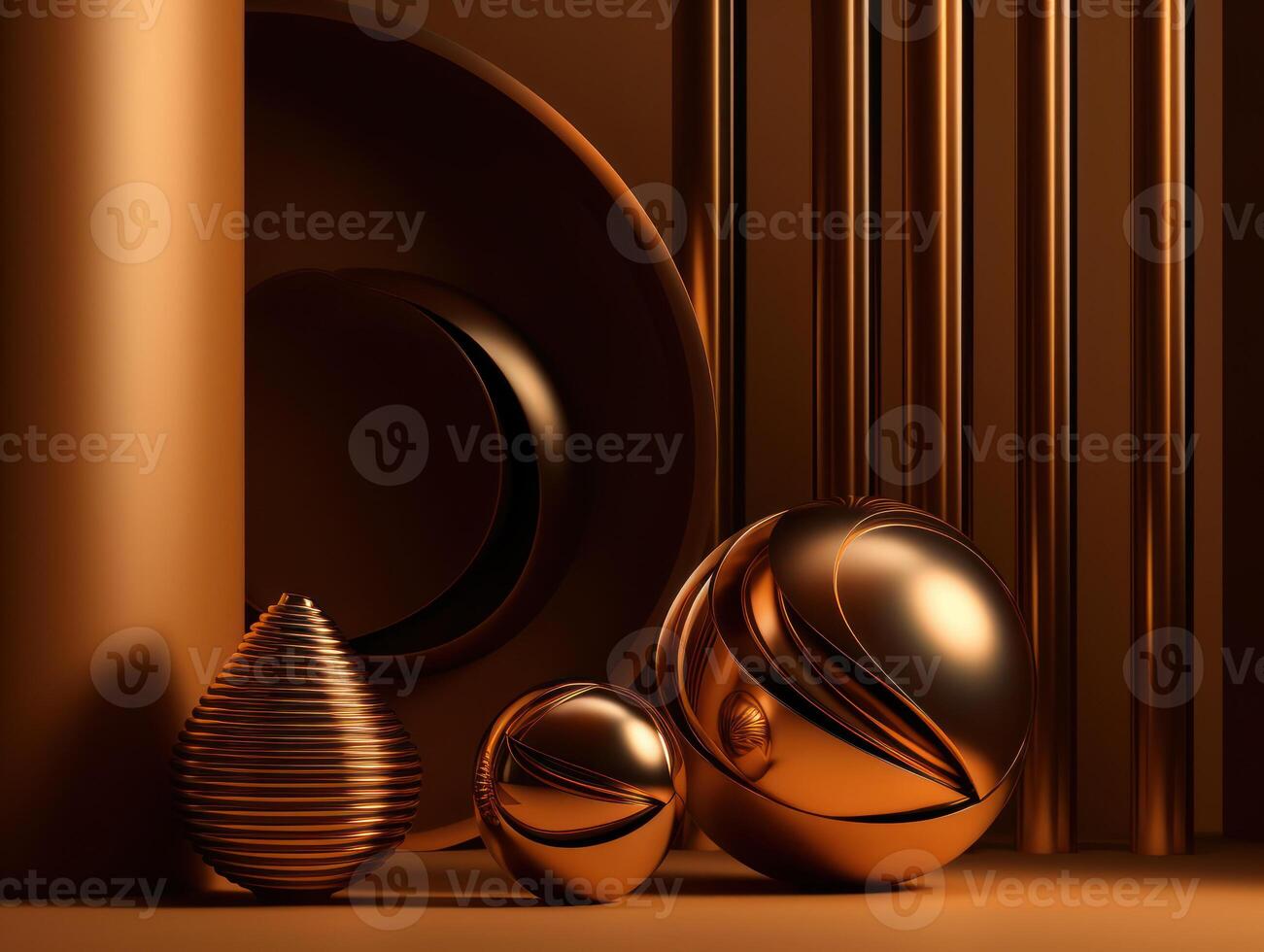 Golden luxury podium for product presentation. Minimal scene. Abstract background with geometric shapes. Created with technology photo