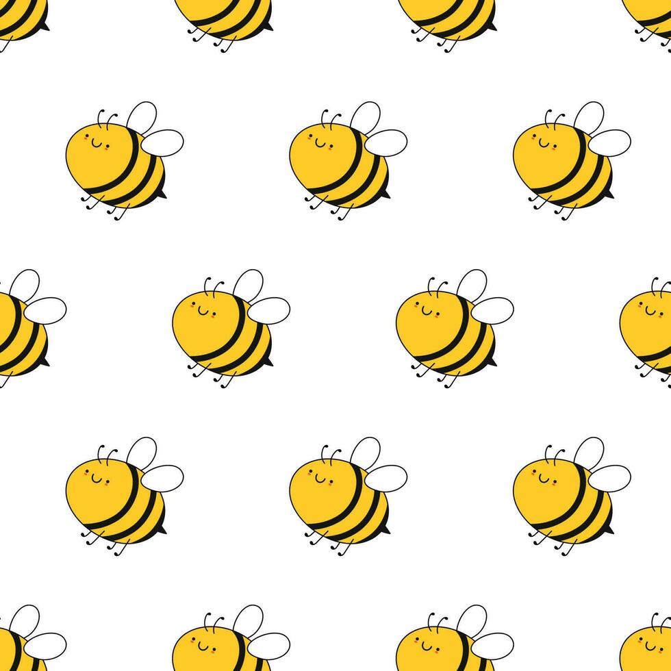 Cute bee character seamless pattern vector illustration