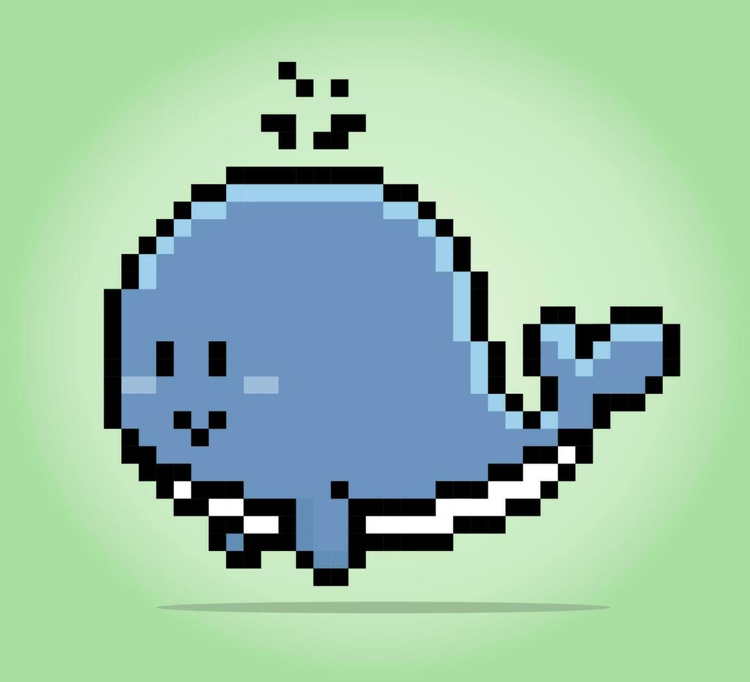 Píxel de ballena de 8 bits. píxeles de animales en ilustraciones vectoriales para activos de juegos o patrones de punto de cruz vector