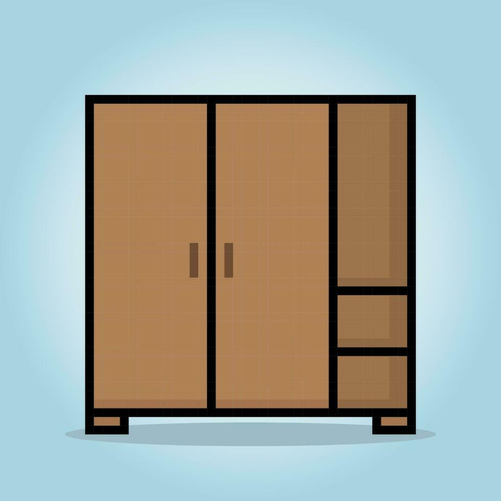 8 bit pixel wood clothes in vector illustrations for game assets. wardrobe pixel art.