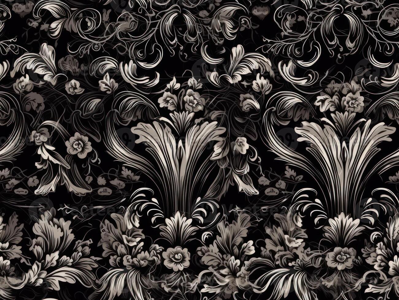 Seamless pattern Royal vintage Victorian Gothic background Rococo venzel and whorl created with technology. photo