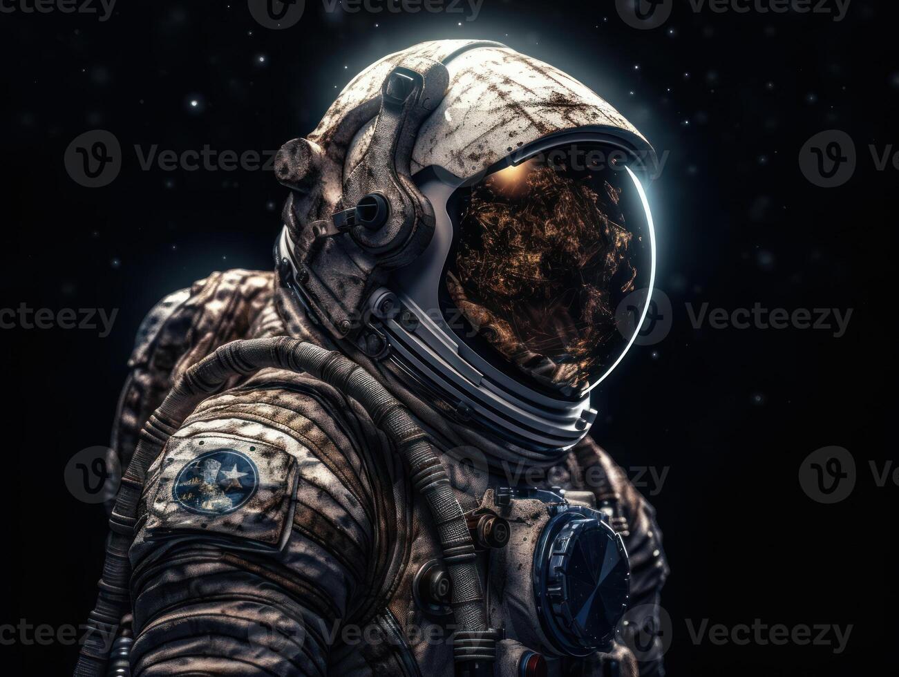 Astronaut in spacesuit against the background of the night sky Created with technology photo