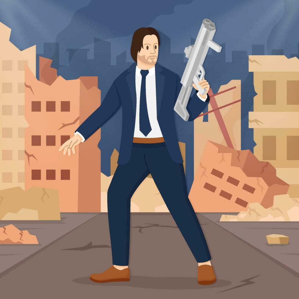 Mafia Man Holding Weapon Concept vector