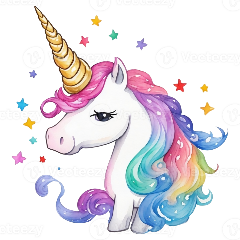 Cute unicorns with rainbow hair, png