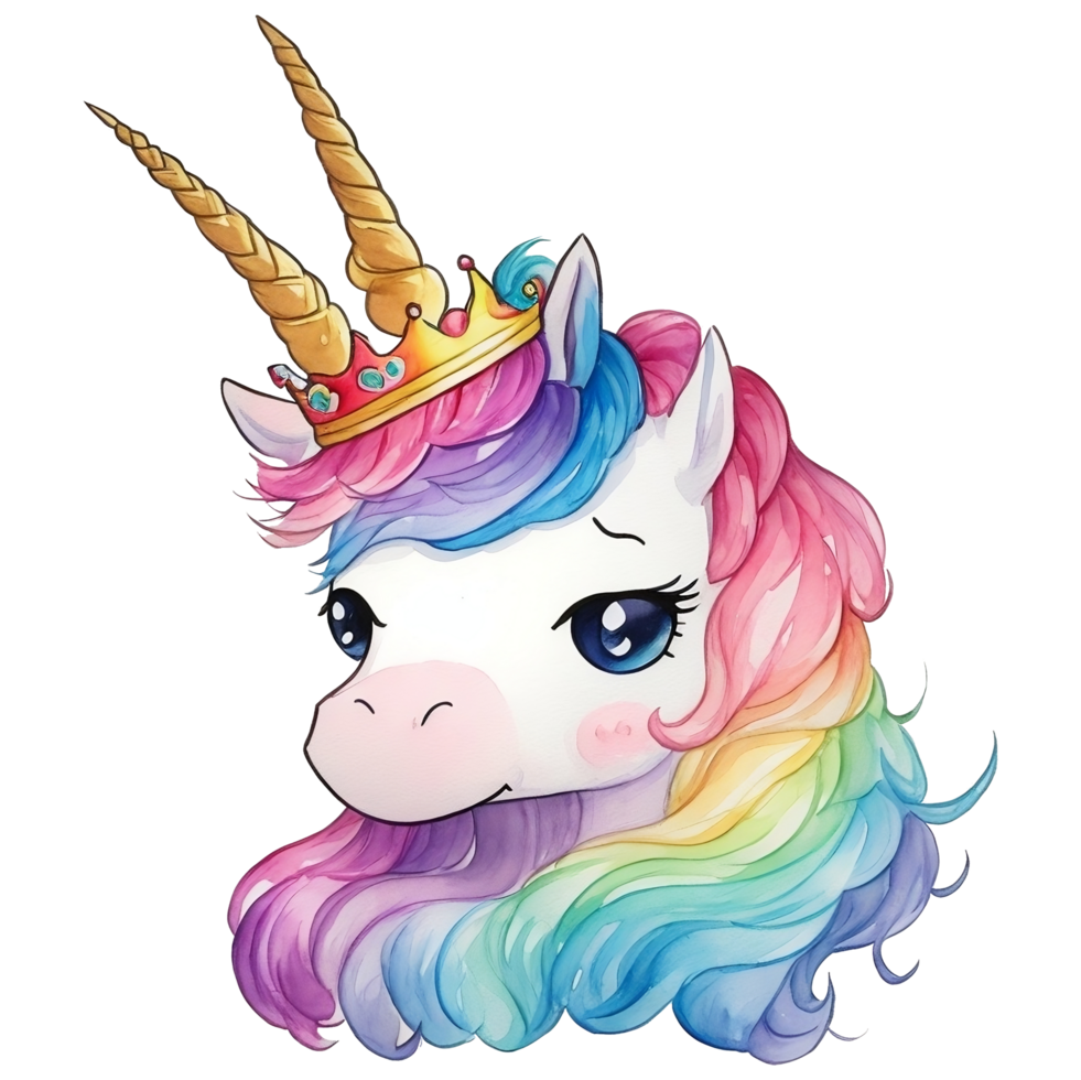 Cute unicorns with rainbow hair, png