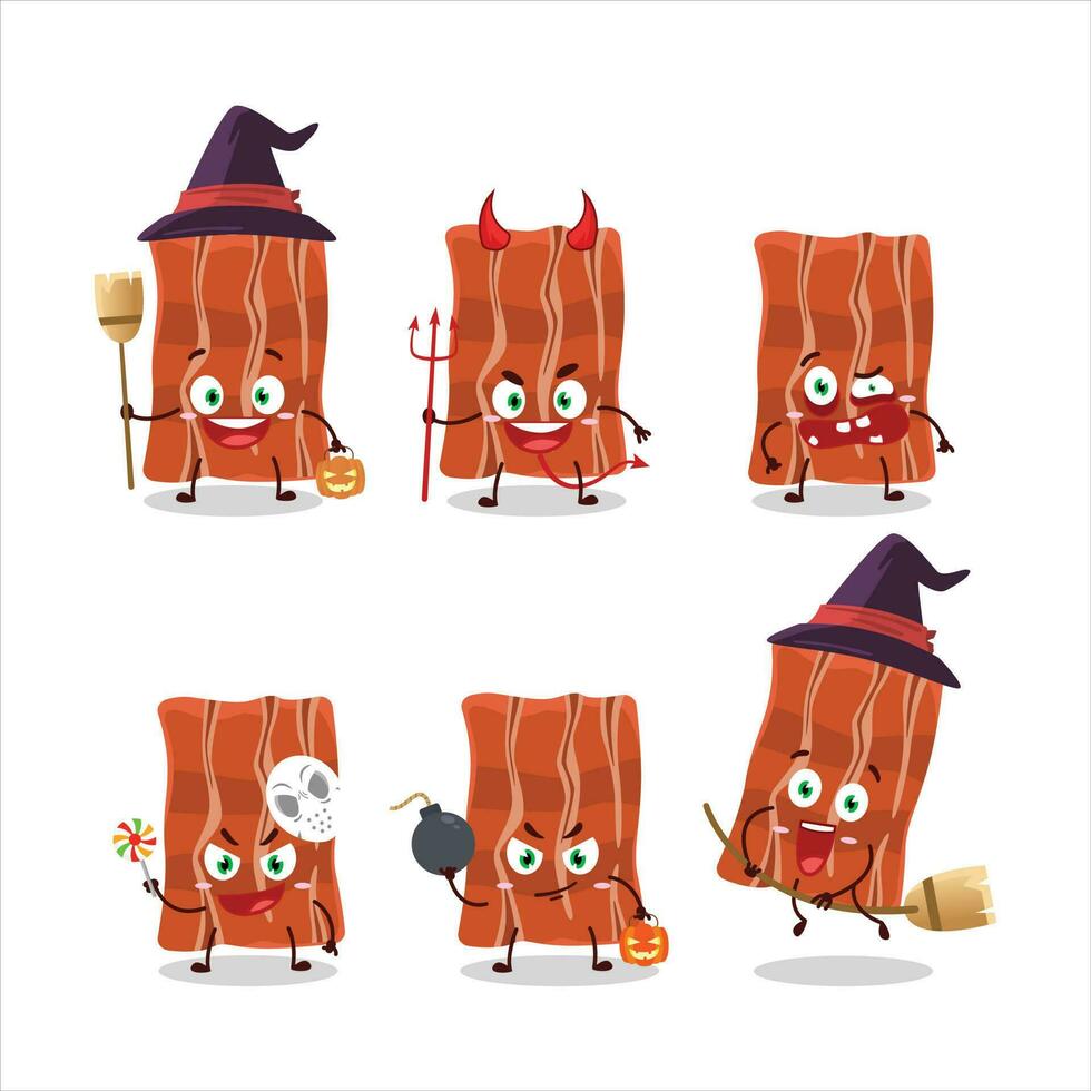 Halloween expression emoticons with cartoon character of fried bacon vector