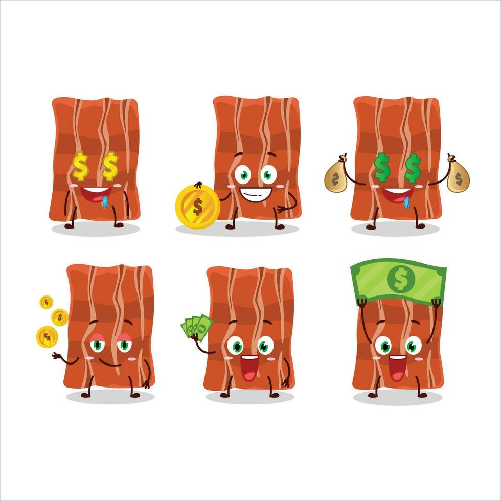 frito tocino dibujos animados personaje con linda emoticon traer dinero vector