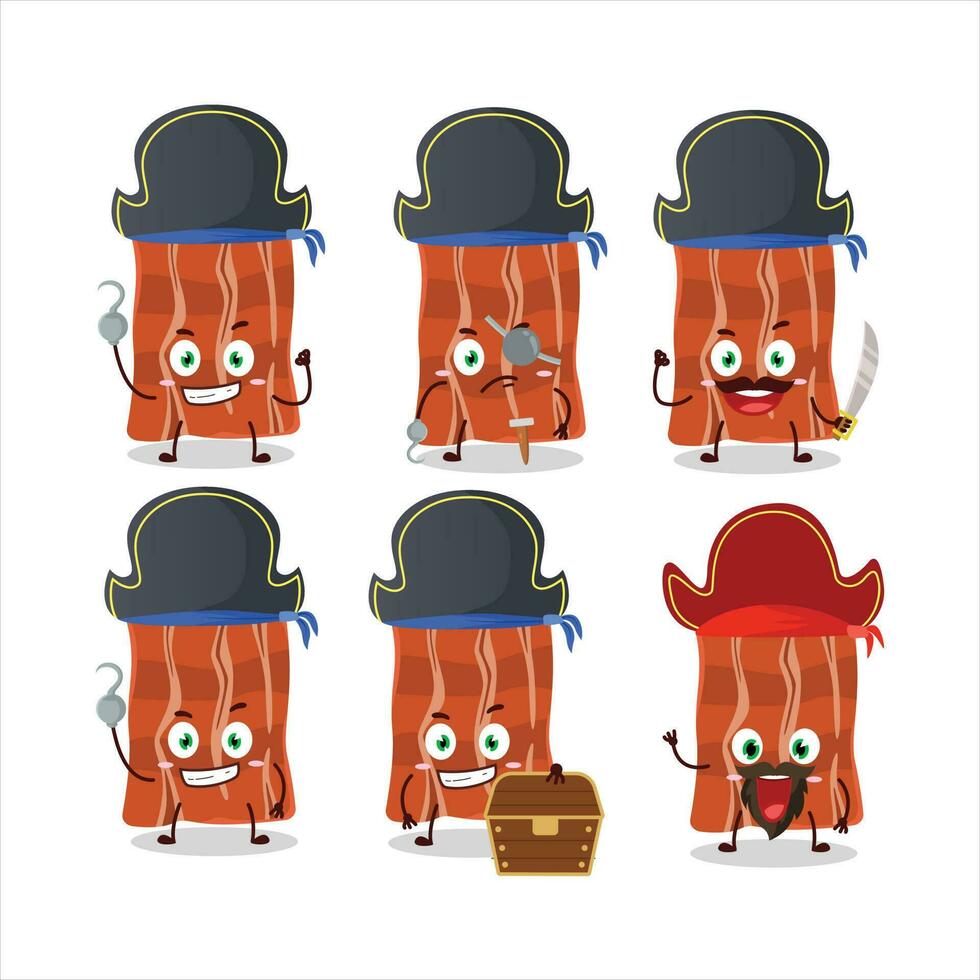 dibujos animados personaje de frito tocino con varios piratas emoticones vector