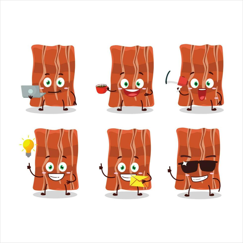 Fried bacon cartoon character with various types of business emoticons vector