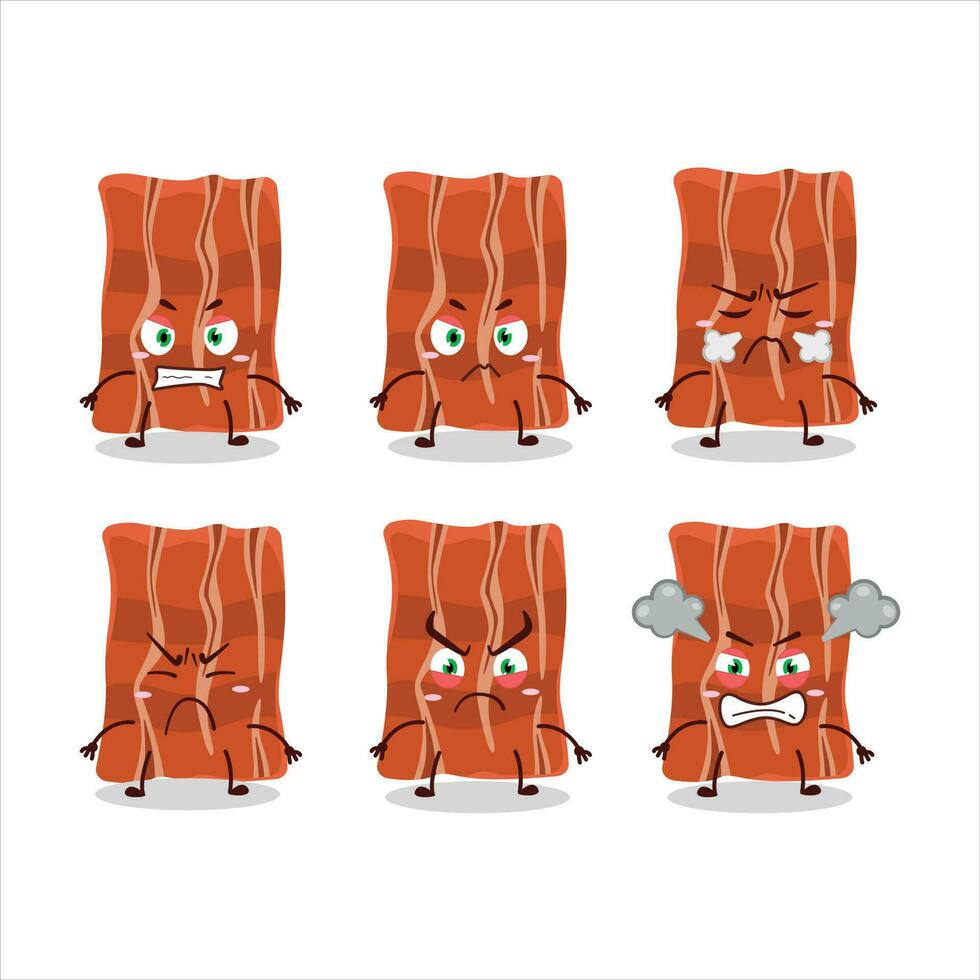 frito tocino dibujos animados personaje con varios enojado expresiones vector