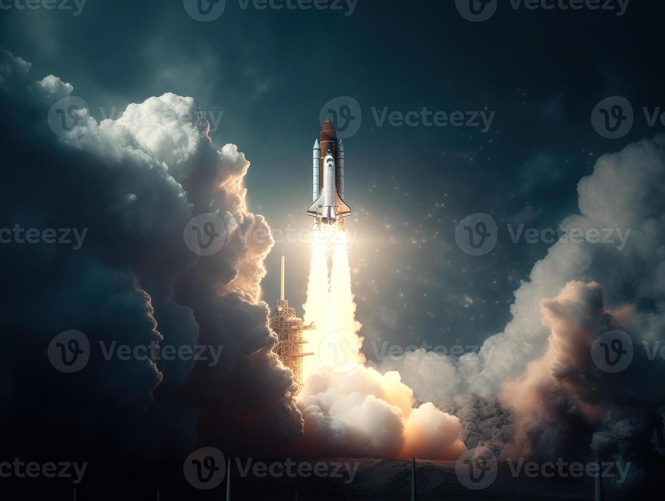 Space shuttle taking off into the sky Created with technology photo