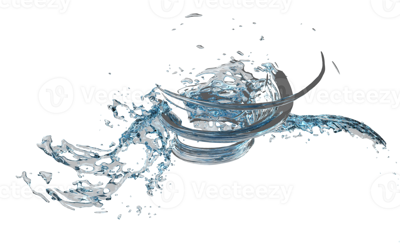 3d clear blue water scattered around, water splash transparent, isolated. 3d render illustration png